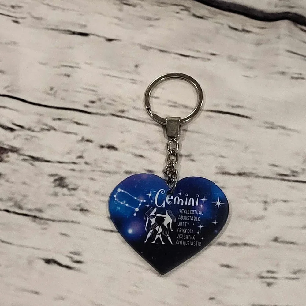New Zodiac Universe Blue Heart Gemini Keychain